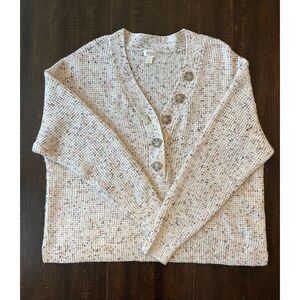 a.n.a Women’s Cream Y-Neck Drop Shoulder Long Sleeve Pullover Sweater Size Large